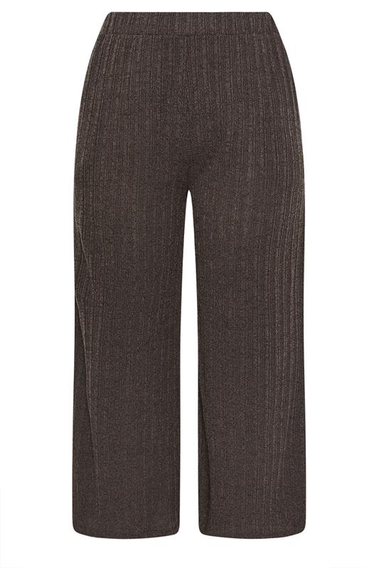 YOURS Plus Size Chocolate Brown Knitted Wide Leg Trousers | Yours Clothing 5