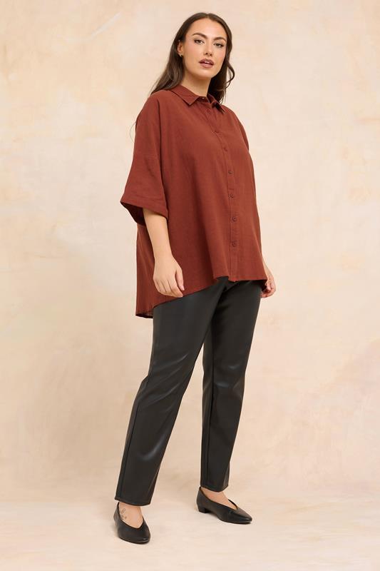 EVANS Plus Size Rust Orange Short Sleeve Cotton Shirt | Evans 1