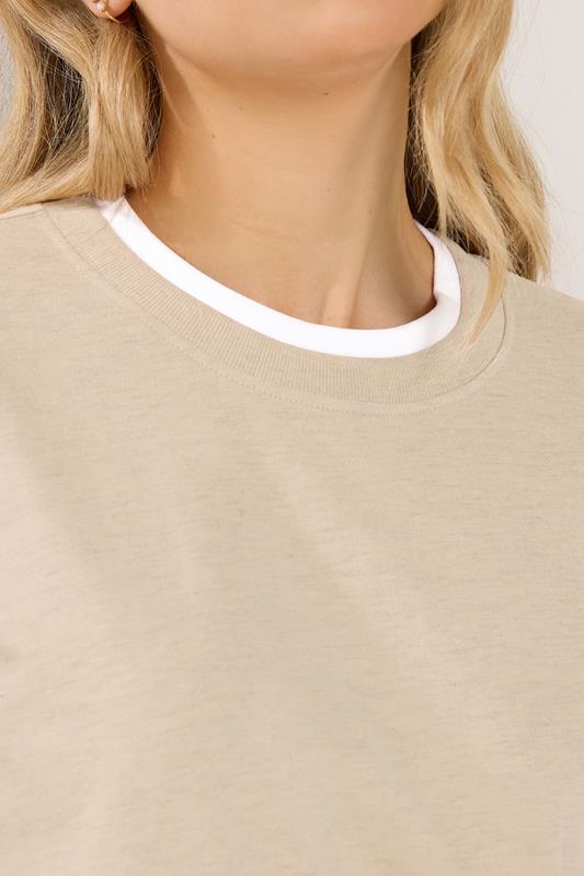 LTS Tall Women's Natural Brown & White Cotton Layered Top | Long Tall Sally 5