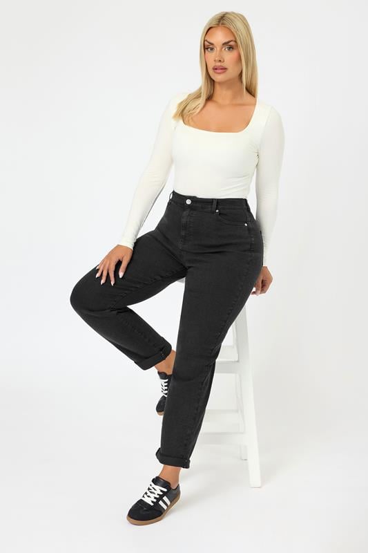 YOURS Curve Black Washed Boyfriend Jeans