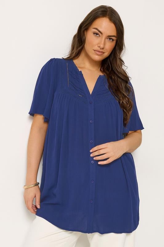 YOURS Plus Size Navy Blue Button Through Blouse | Yours Clothing 1
