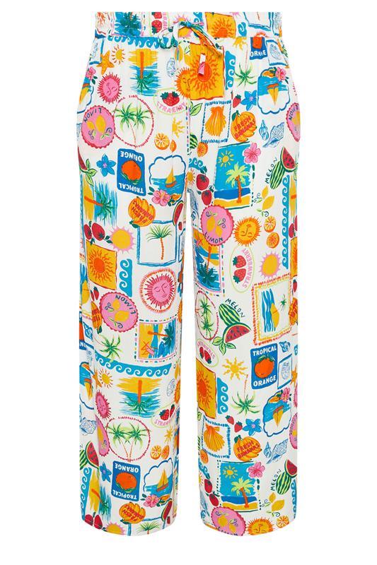 YOURS Plus Size White Mixed Print Trousers | Yours Clothing 5
