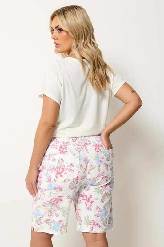 YOURS Plus Size White Tropical Cool Cotton Shorts | Yours Clothing 2
