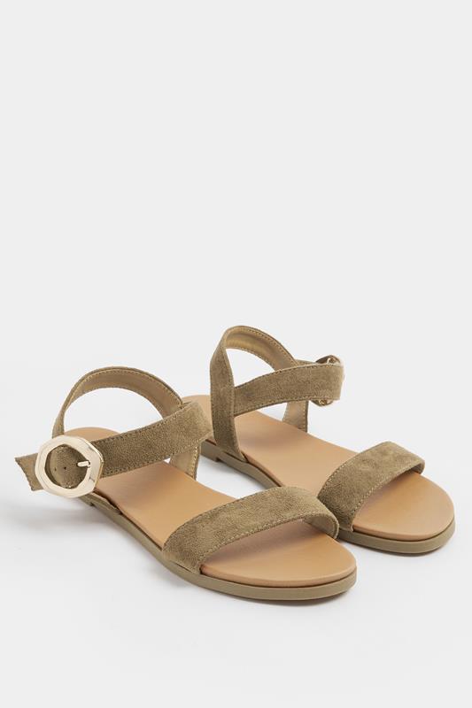 Khaki Green Buckle Detail Sandals In Wide E Fit