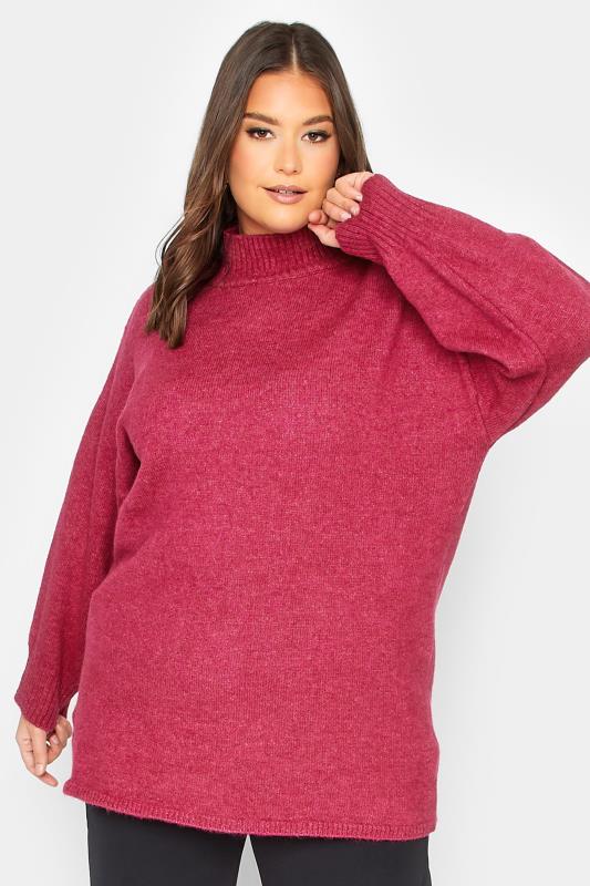 YOURS LUXURY Plus Size Dark Pink Batwing Jumper | Yours Clothing 1