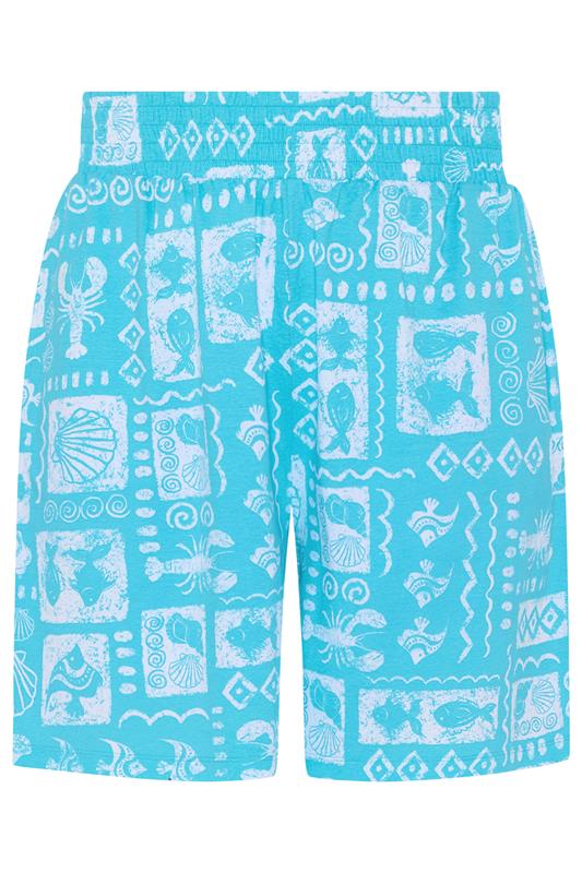 YOURS Plus Size Blue Mixed Shell Shirred Shorts | Yours Clothing 6