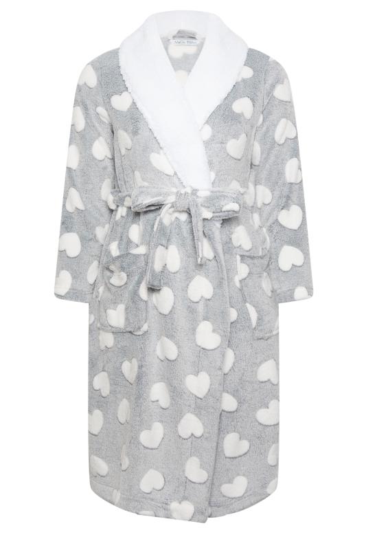 M&Co Grey Soft Touch Heart Print Hooded Dressing Gown | M&Co 6