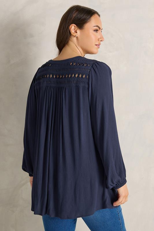 EVANS Plus Size Navy Blue Long Sleeve Macrame Blouse | Evans 4