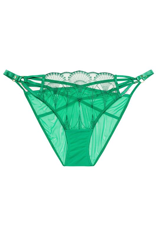 PLAYFUL PROMISES Plus Size Green Strappy Embroidered Briefs | Yours Clothing 4