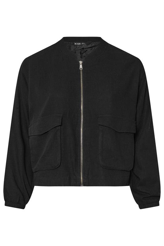 YOURS Plus Size Black Linen Bomber Jacket | Yours Clothing 6