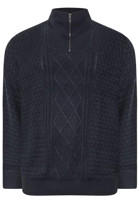 JACK & JONES Big & Tall Navy Blue High Neck Quarter Zip Jumper | BadRhino 2