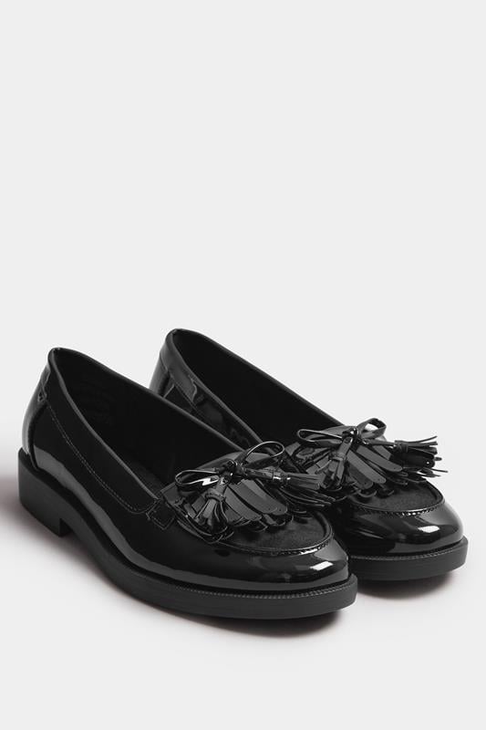  Yours Black Patent Fringe Loafers In Wide E Fit & Extra Wide EEE Fit
