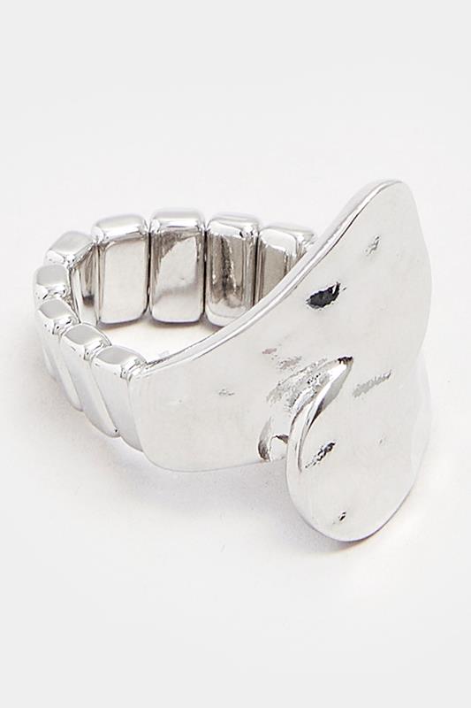 Silver Tone Textured Hammered Stretch Ring | Yours Clothing 1