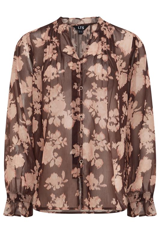 LTS Tall Women's Brown Abstract Floral Sheer Pintuck Blouse | Long Tall Sally 5