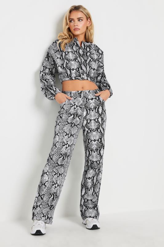 PixieGirl Petite Women's Grey Snake Print Denim Bomber Jacket | PixieGirl 1