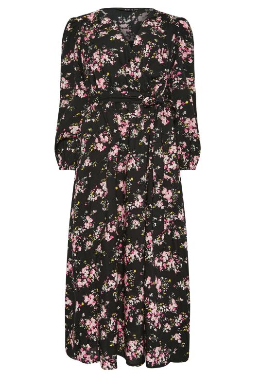 M&Co Black & Pink Floral Print Wrap Front Dress | M&Co  6