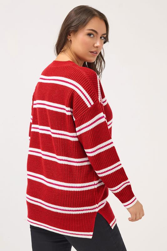 YOURS Plus Size Red Stripe Drop Shoulder Knitted Jumper | Yours Clothing 2