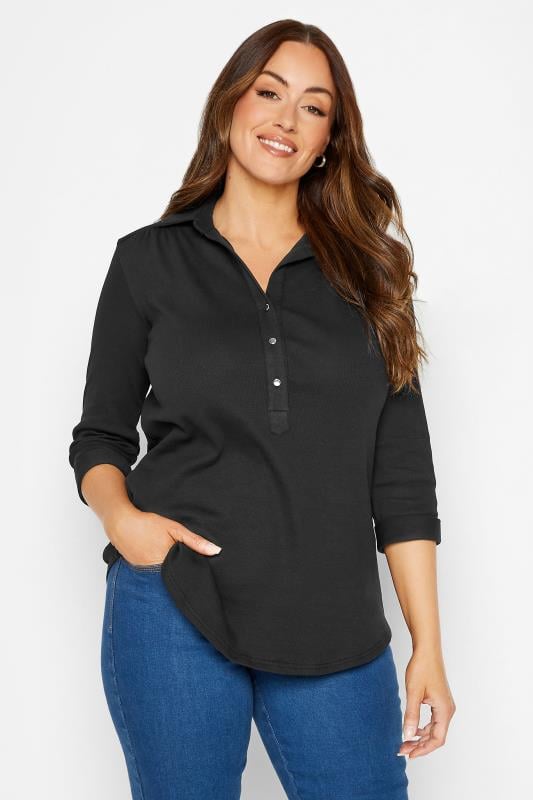 Women's  M&Co Black V-Neck Half Placket Shirt