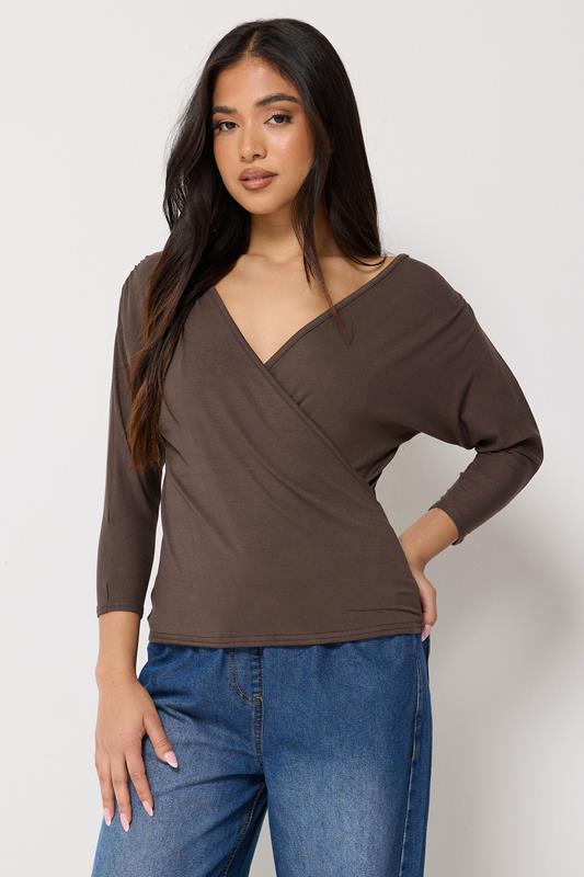 PixieGirl Petite Chocolate Brown Wrap Top