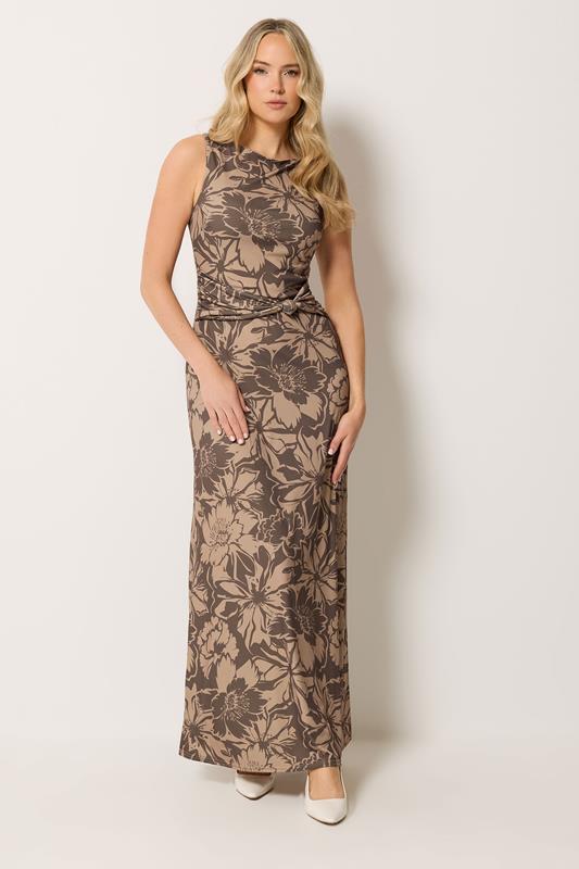 LTS Tall Women's Brown Floral Bow Detail Maxi Dress | Long Tall Sally 1