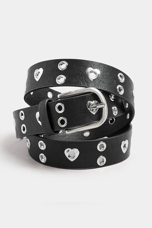  Yours Black Eyelet Heart Detail Belt