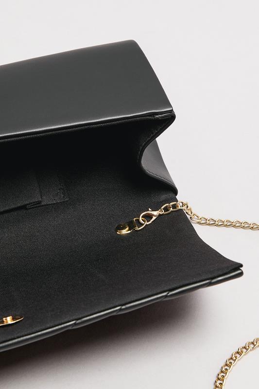 Black Faux Leather Chevron Clutch Bag | Yours Clothing 6