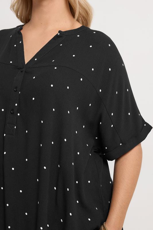YOURS Plus Size Black Crinkle Polka Dot Notch Neck Top | Yours Clothing 4