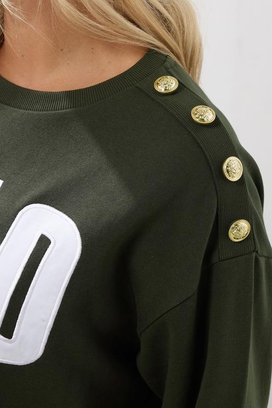 YOURS Plus Size Khaki Green 'Oslo' Slogan Sweatshirt | Yours Clothing 5