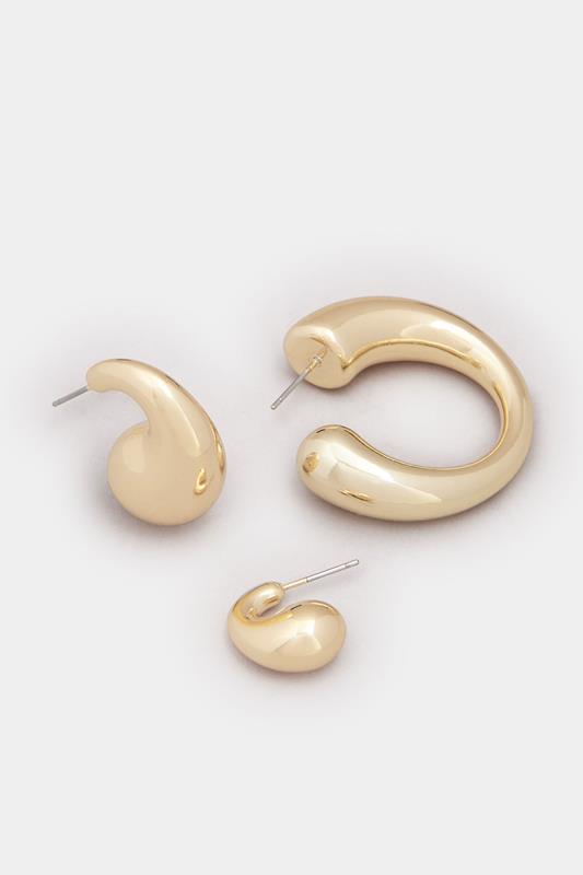 YOURSET 3 PACK Gold Tone Teardrop Hoop Earring Set | Yours Clothing 4