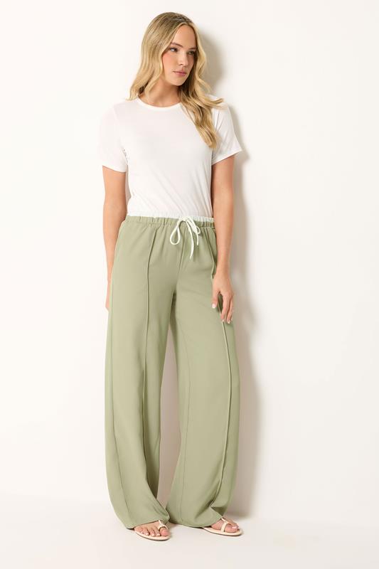 LTS Tall Women's Natural Brown Contrast Waist Wide Leg Trousers | Long Tall Sally 1