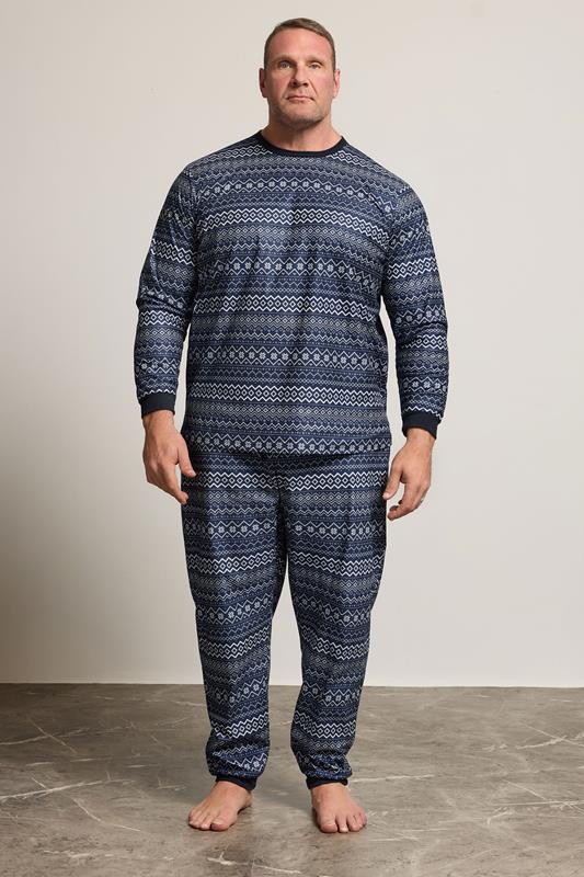 BadRhino Big & Tall Navy Blue Fairisle Pyjama Set | BadRhino 1