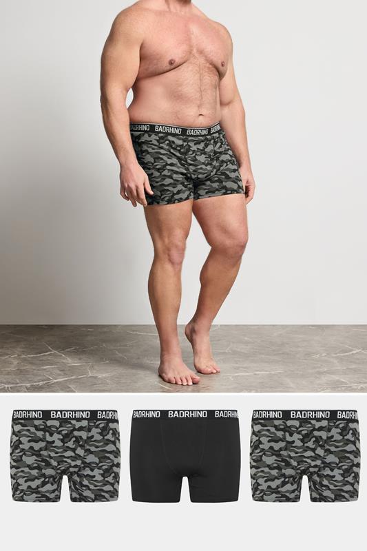 BadRhino Big & Tall 3 PACK Black/Grey/Green Camo Boxers