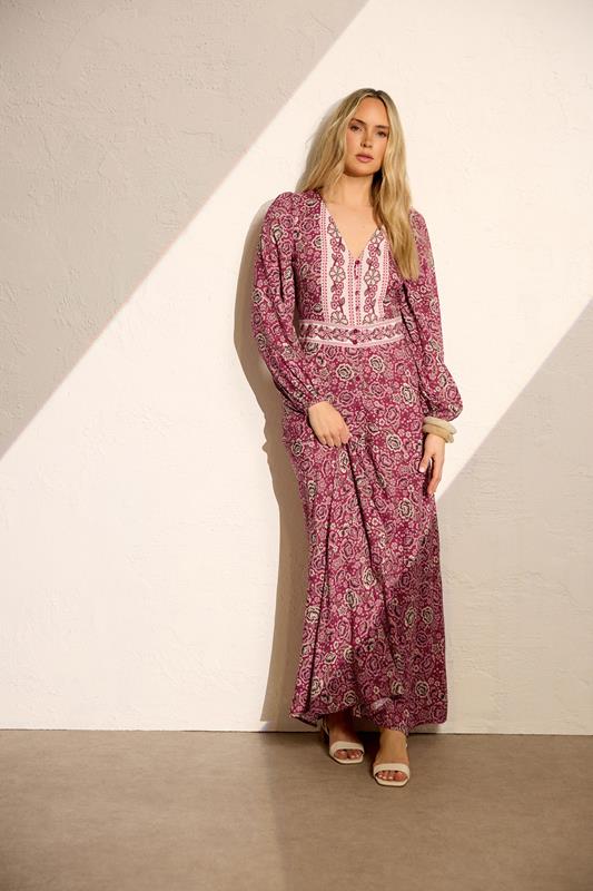 LTS Tall Women's Berry Red Floral Button Maxi Dress | Long Tall Sally 1