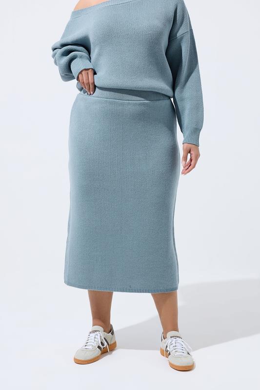 LIMITED COLLECTION Plus Size Blue Knitted Skirt | Yours Clothing 1