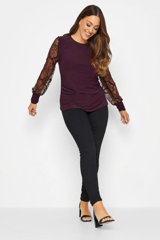 M&Co Burgundy Red Lace Long Sleeve Top | M&Co 2