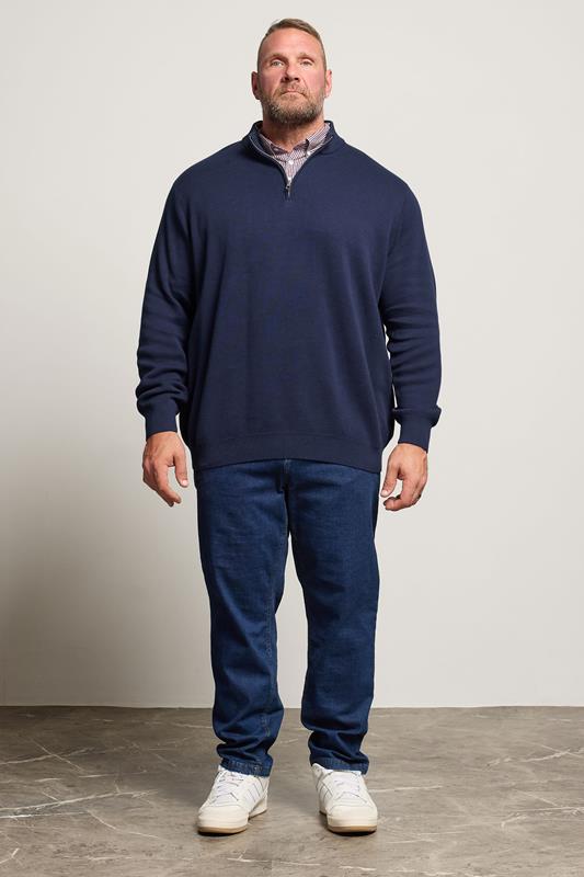 BadRhino Big & Tall Navy Blue Mock Shirt Milano Quarter Zip Jumper | BadRhino 1