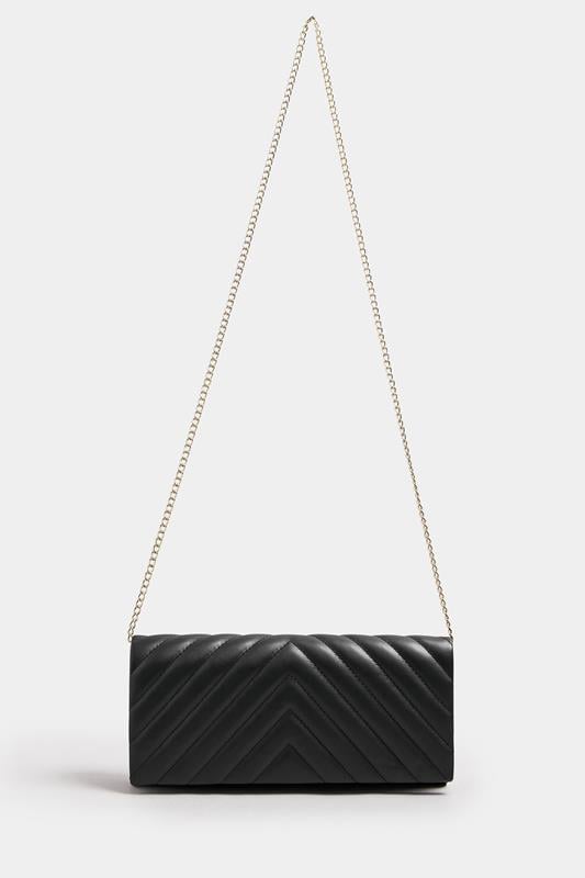 Black Faux Leather Chevron Clutch Bag