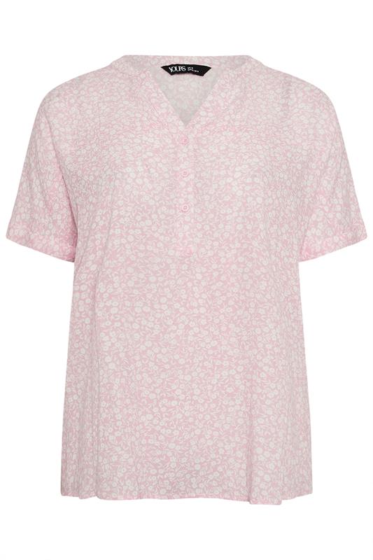 YOURS Plus Size Pink Crinkle Floral Notch Neck Top | Yours Clothing 6