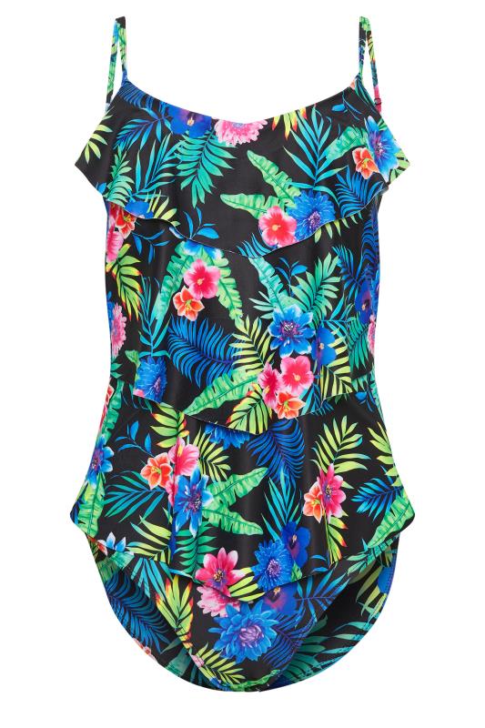 M&Co Black Tropical Print Triple Frill Swimsuit | M&Co 5