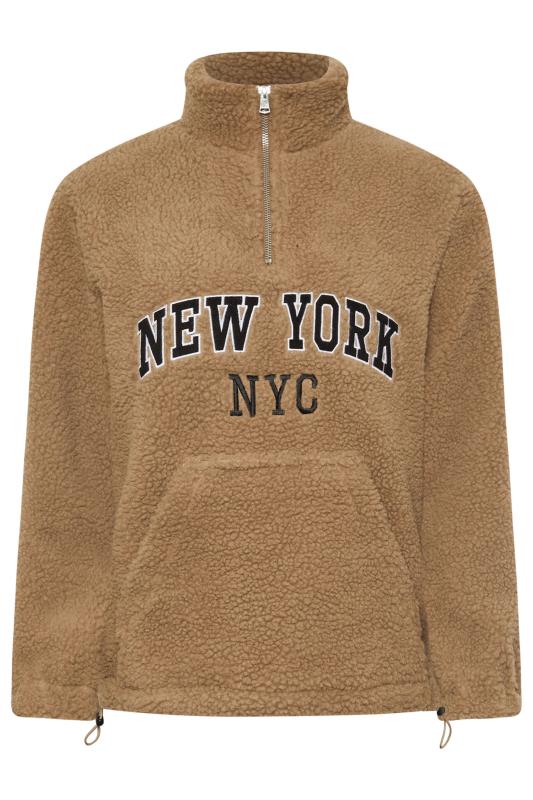 PixieGirl Petite Women's Beige Brown Slogan Half Zip Teddy Fleece | PixieGirl 5