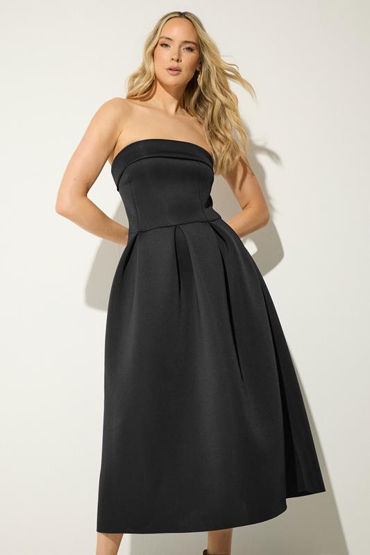 LTS Tall Women's Black Pleated Bandeau Midi Dress | Long Tall Sally 1
