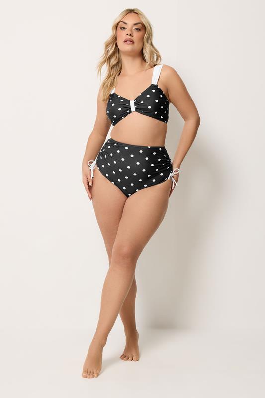 YOURS Plus Size Black Super High Waisted Polka Dot Bikini Briefs | Yours Clothing 1