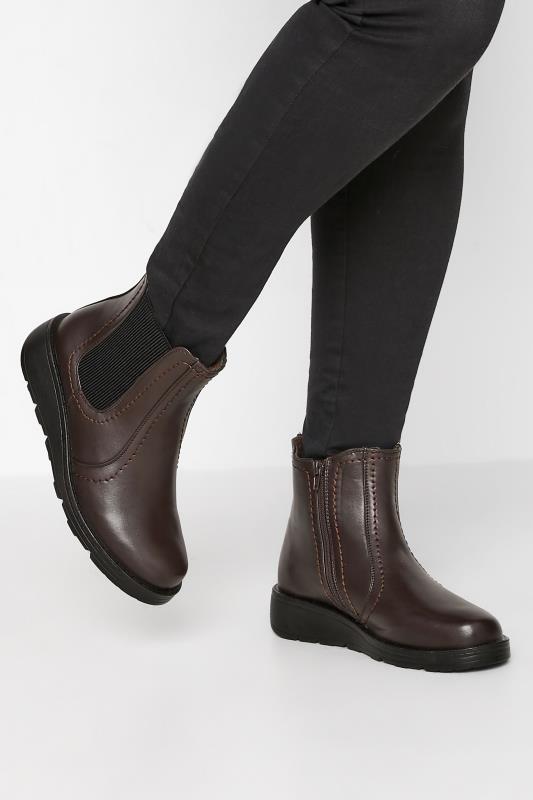 Plus Size  Yours Brown Wedge Chelsea Boots In Extra Wide EEE Fit