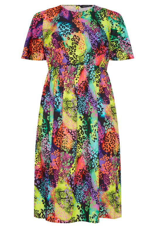 YOURS Curve Plus Size Black Rainbow Leopard Print Midi Dress | Yours Clothing  6