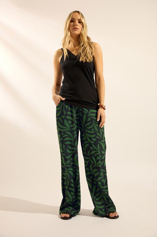 LTS Tall Black Palm Print Wide Leg Trousers