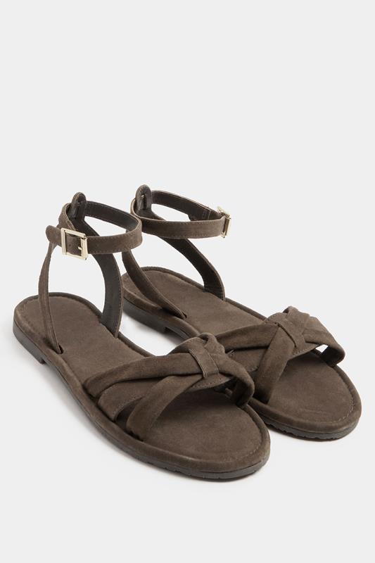 Yours Chocolate Brown Faux Suede Cross Over Sandals In Extra Wide EEE Fit