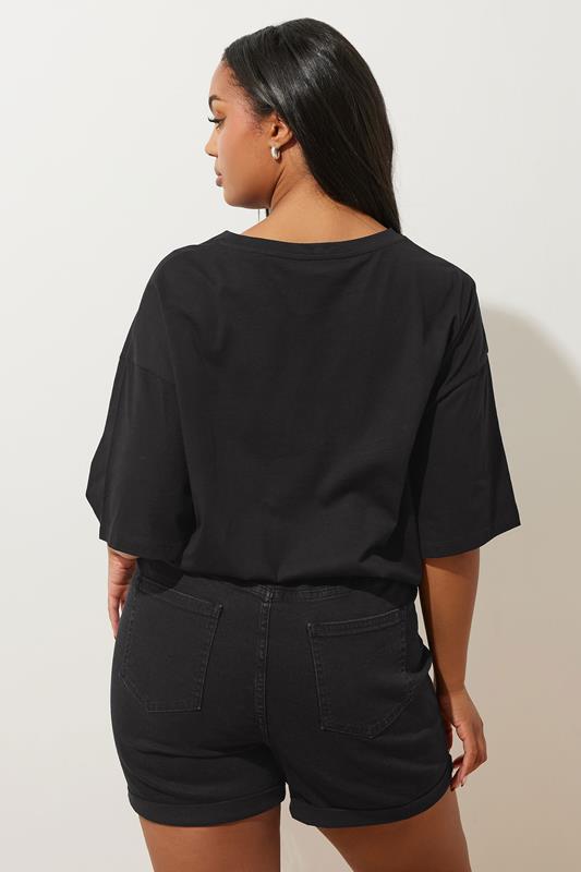 YOURS Plus Size Black Washed Elasticated Waist Turn Up Denim Shorts | Yours Clothing 2
