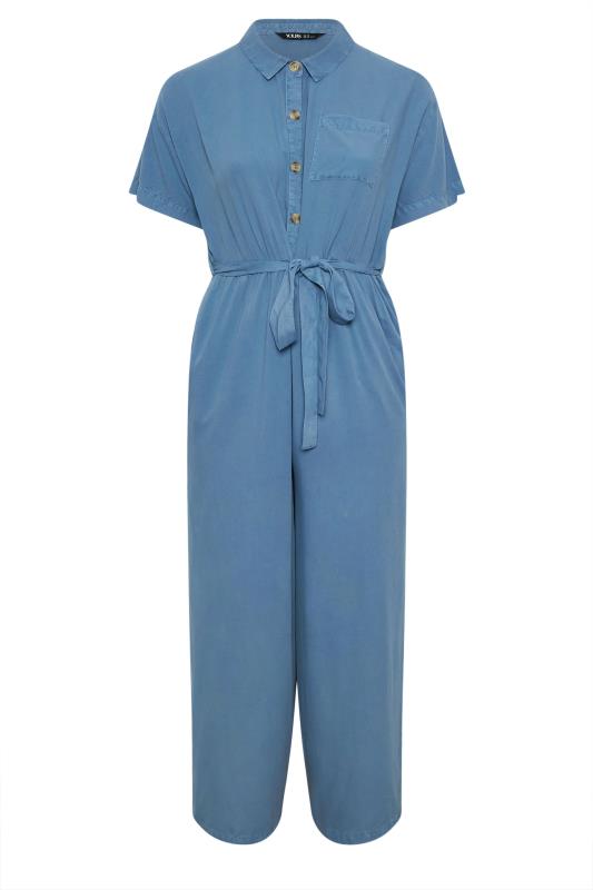 YOURS Plus Size Blue Wide Leg Chambray Jumpsuit | Yours Clothing 5