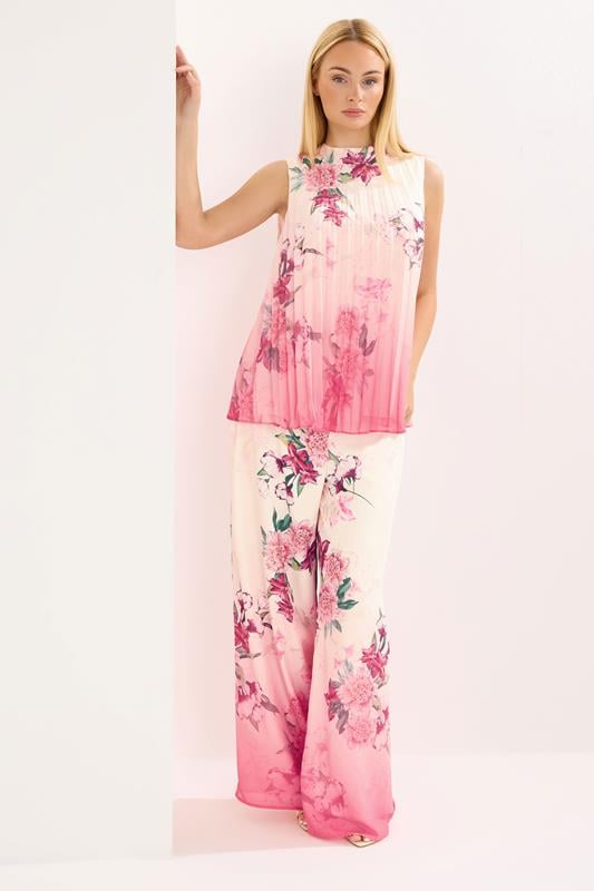  STAR Pink Floral Wide Leg Trousers