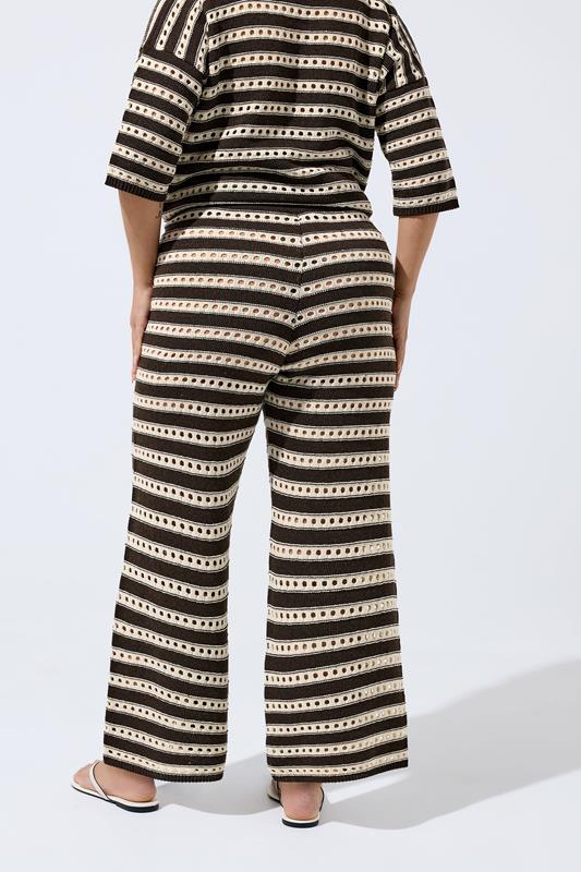 LIMITED COLLECTION Plus Size Chocolate Brown Stripe Crochet Wide Leg Trousers | Yours Clothing 2